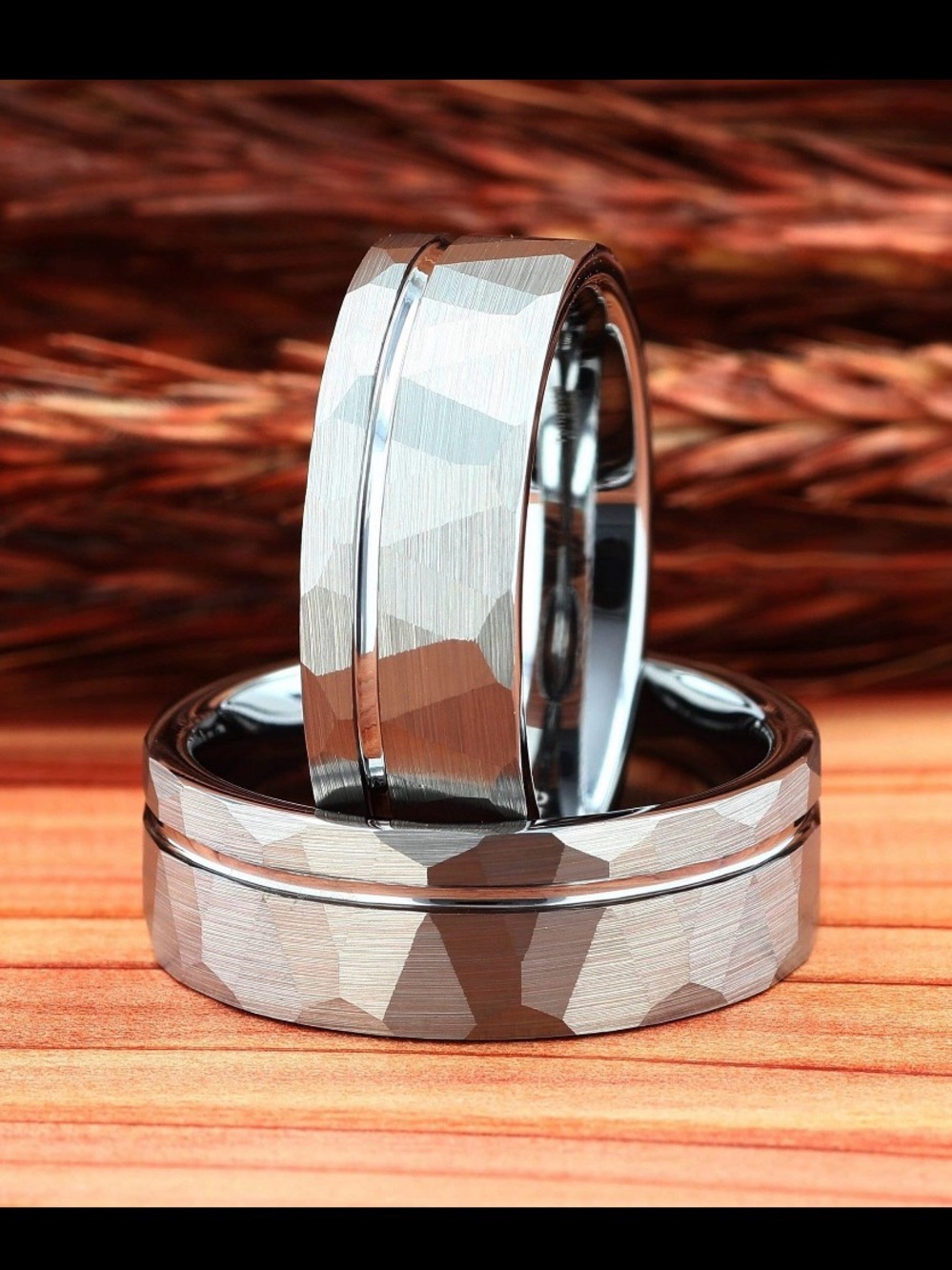 Men's Silver Faceted Tungsten Ring - Modern Band